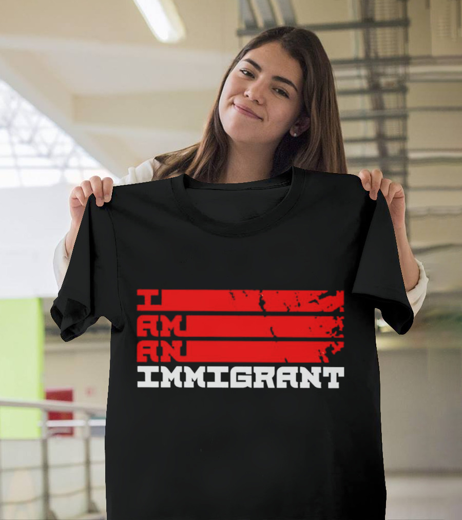 I Am An Immigrant Bold Red Stripes Empowerment T-Shirt