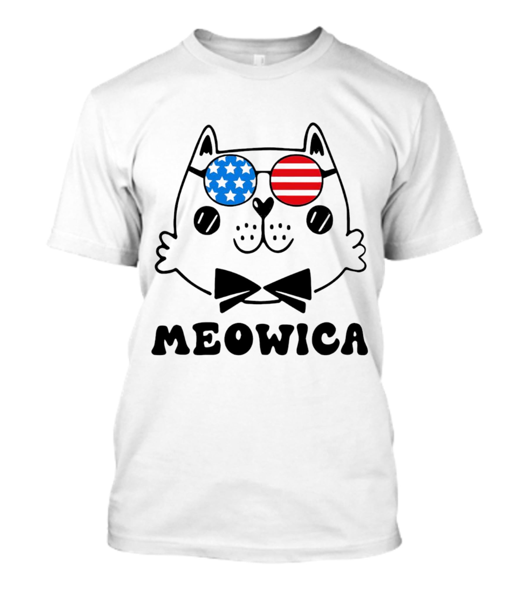 Meowica America Cat In Patriotic Star And Stripe Sunglasses T-Shirt
