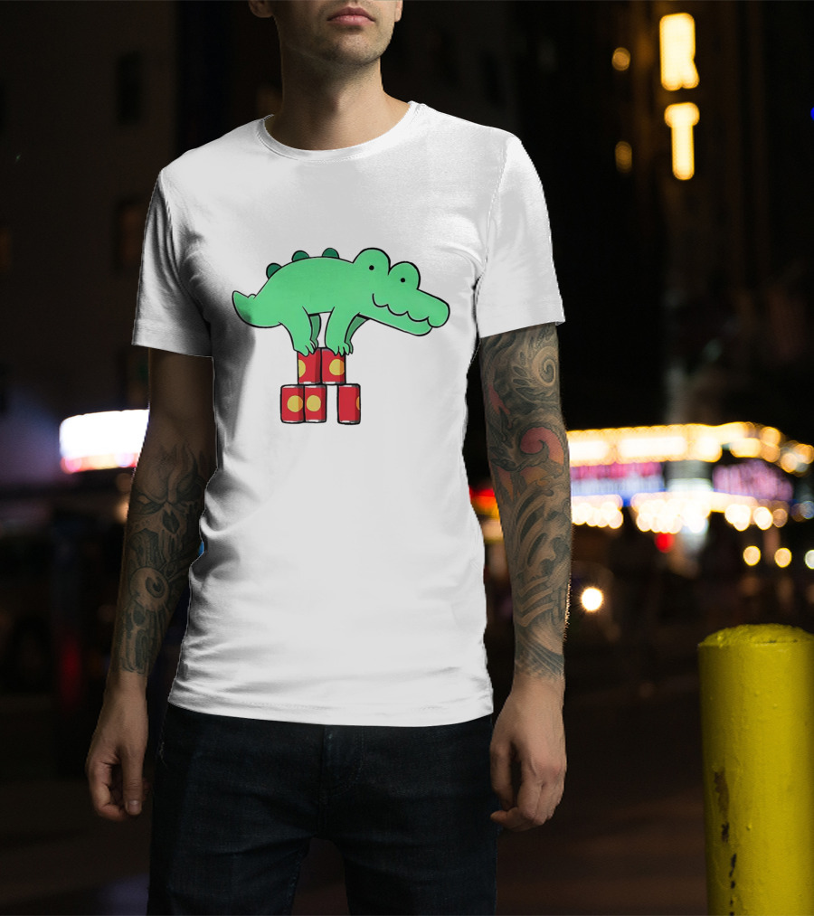 Orlando Funny Cartoon Crocodile Balancing On Red Cans T-Shirt