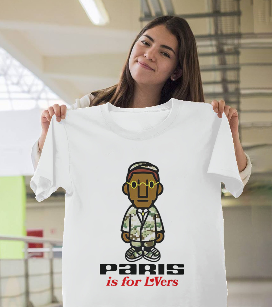 Paris Is For Lovers Cartoon Character In Camo Outfit With Glasses T-Shirt