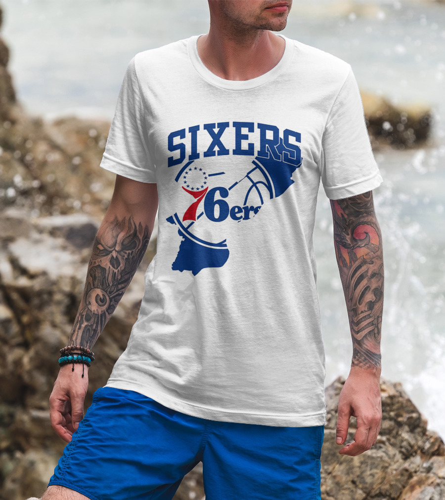 Philadelphia Sixers 76ers Map Basketball Pennsylvania Shape T-Shirt