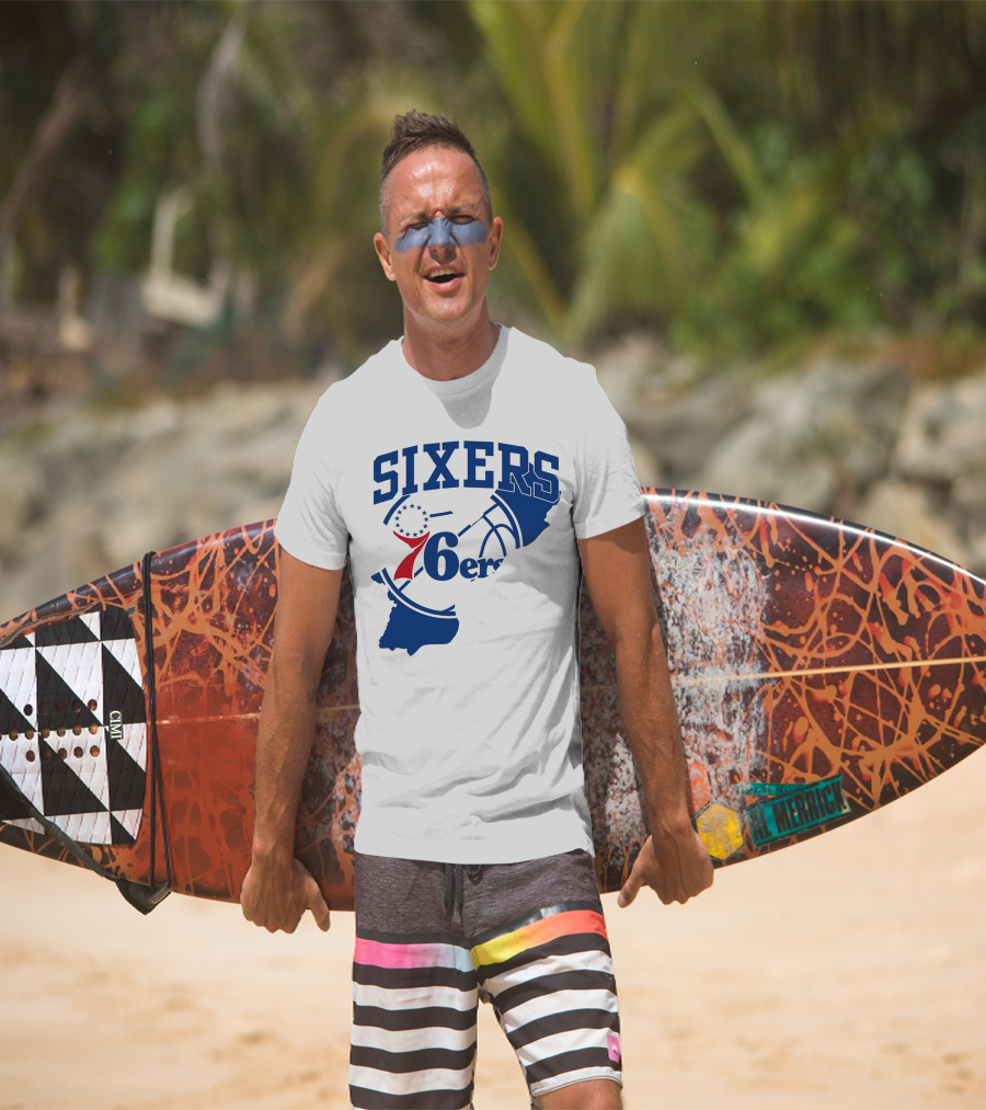 Philadelphia Sixers 76ers Map Basketball Pennsylvania Shape T-Shirt