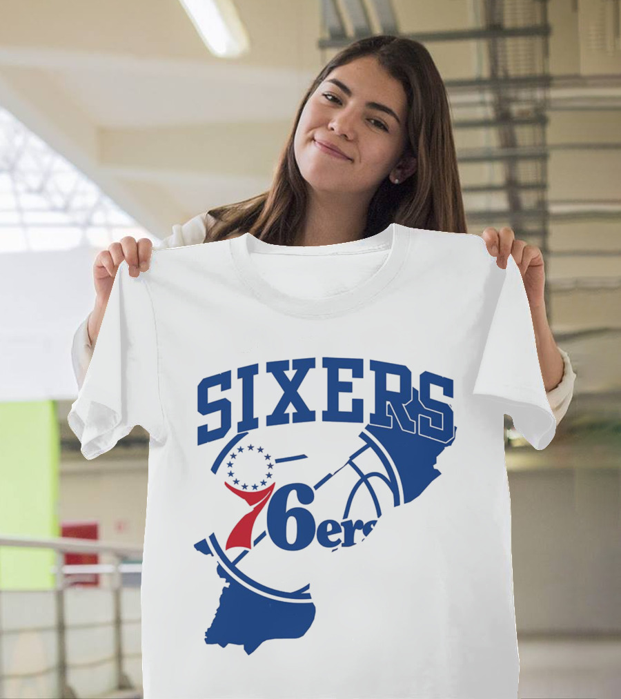 Philadelphia Sixers 76ers Map Basketball Pennsylvania Shape T-Shirt