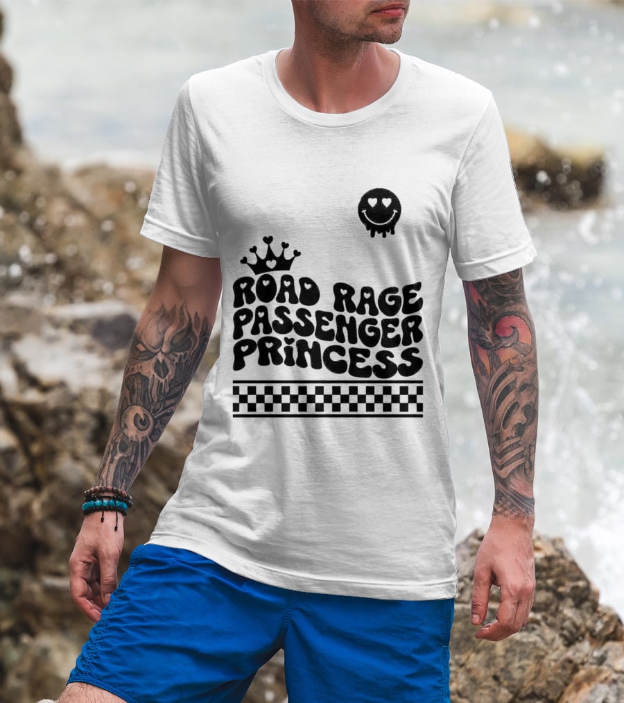 Road Rage Passenger Princess Crown Heart Smile Checkered T-Shirt