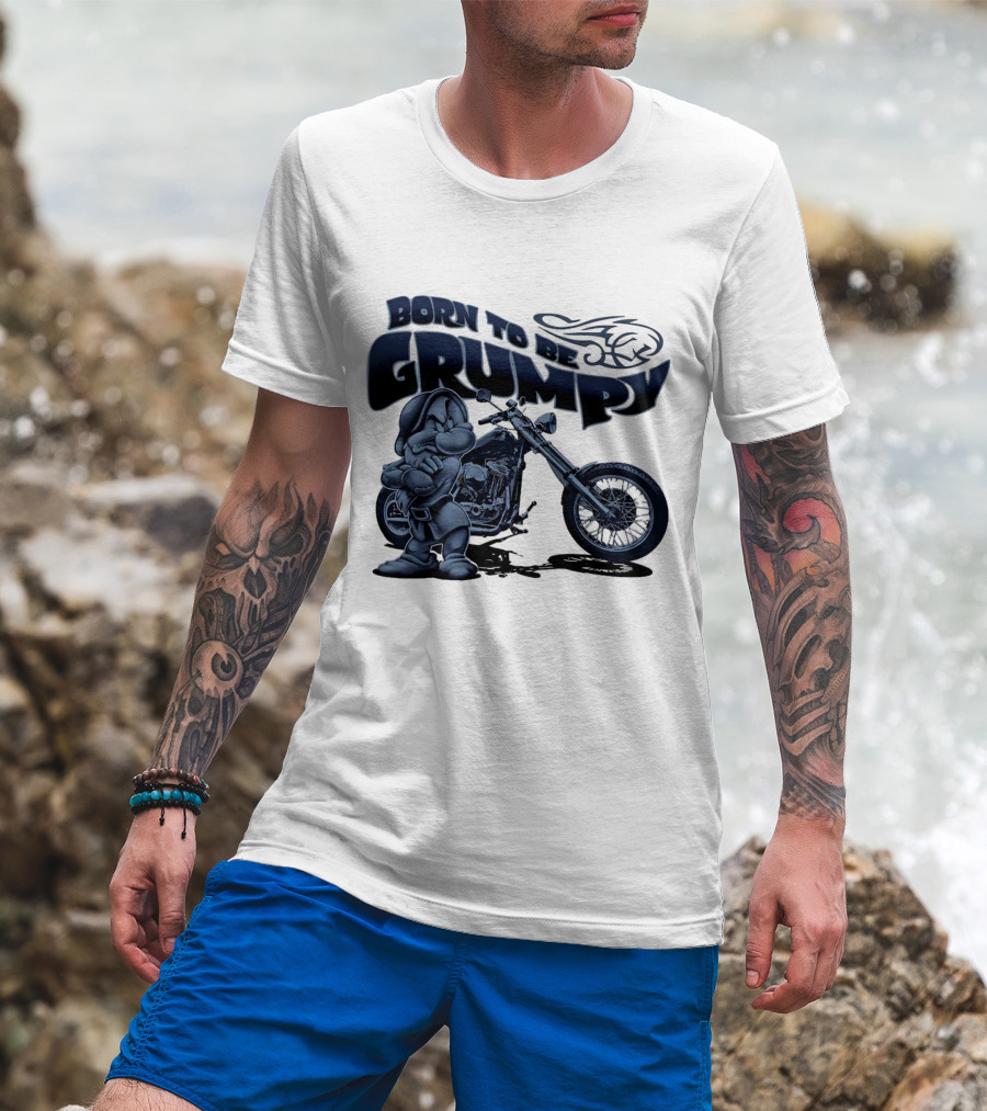 Born To Be Grumpy Motorcycle With Character And Chopper T-Shirt