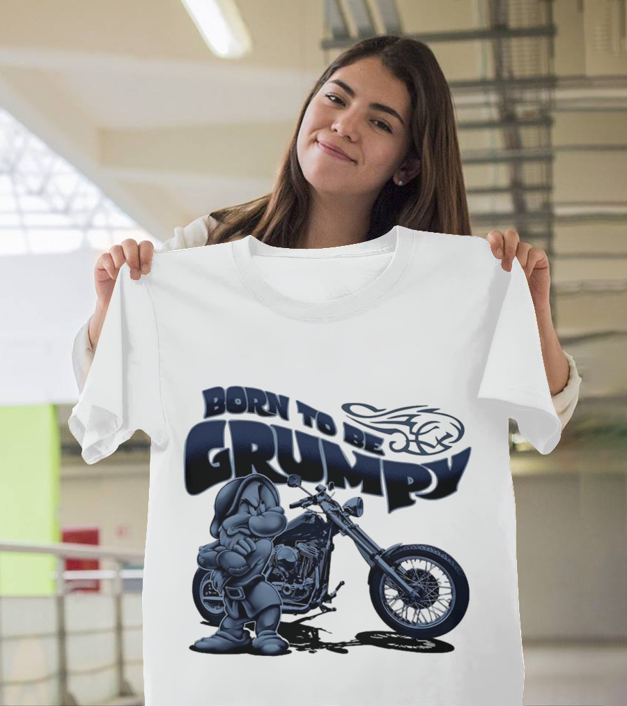 Born To Be Grumpy Motorcycle With Character And Chopper T-Shirt