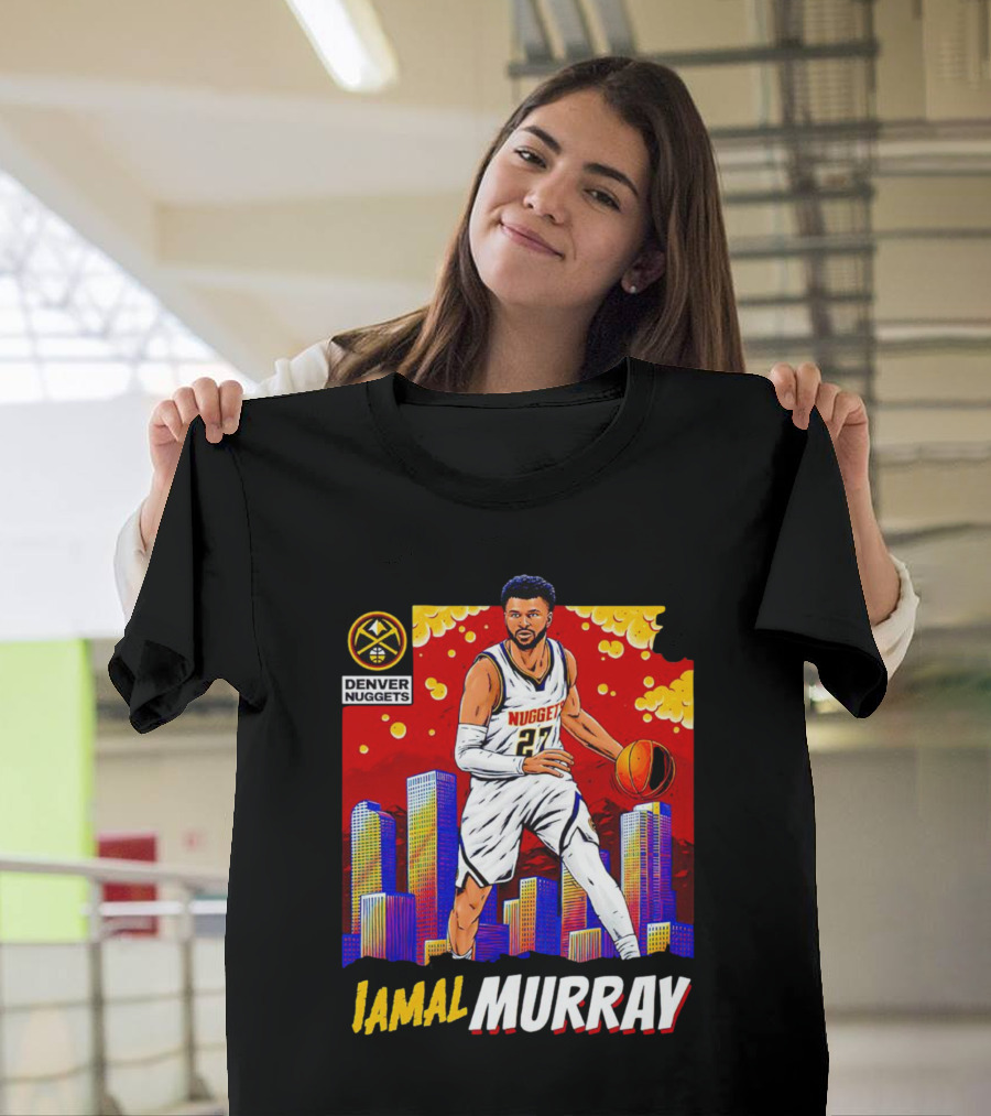 Denver Nuggets Jamal Murray Basketball Skyline Comic T-Shirt