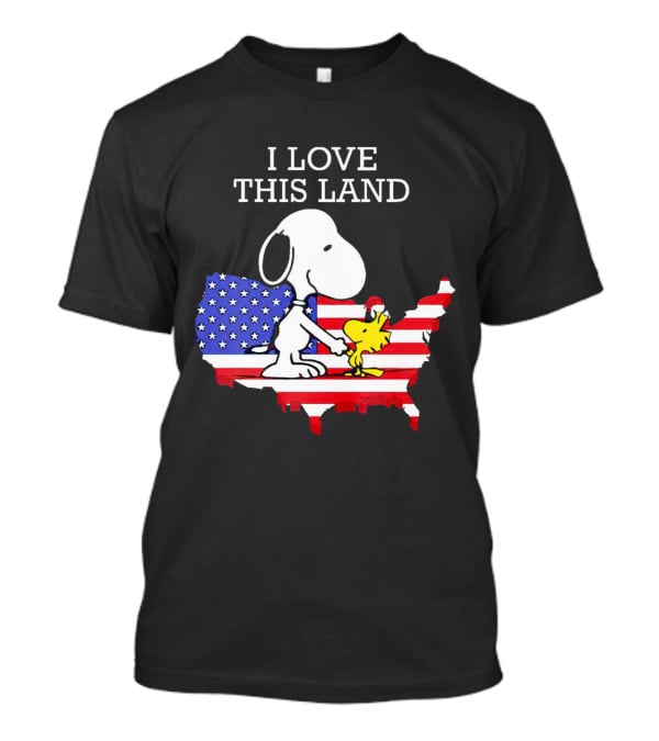 Snoopy Woodstock I Love This Land American Flag USA Map T-Shirt