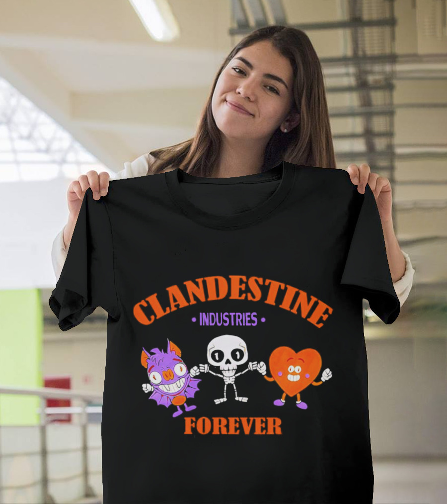 Clandestine Industries Forever Skeleton Bat Heart Characters T-Shirt