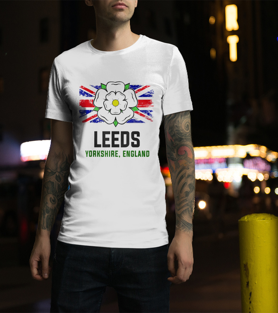 Leeds Yorkshire England Black Rose Union Jack T-Shirt