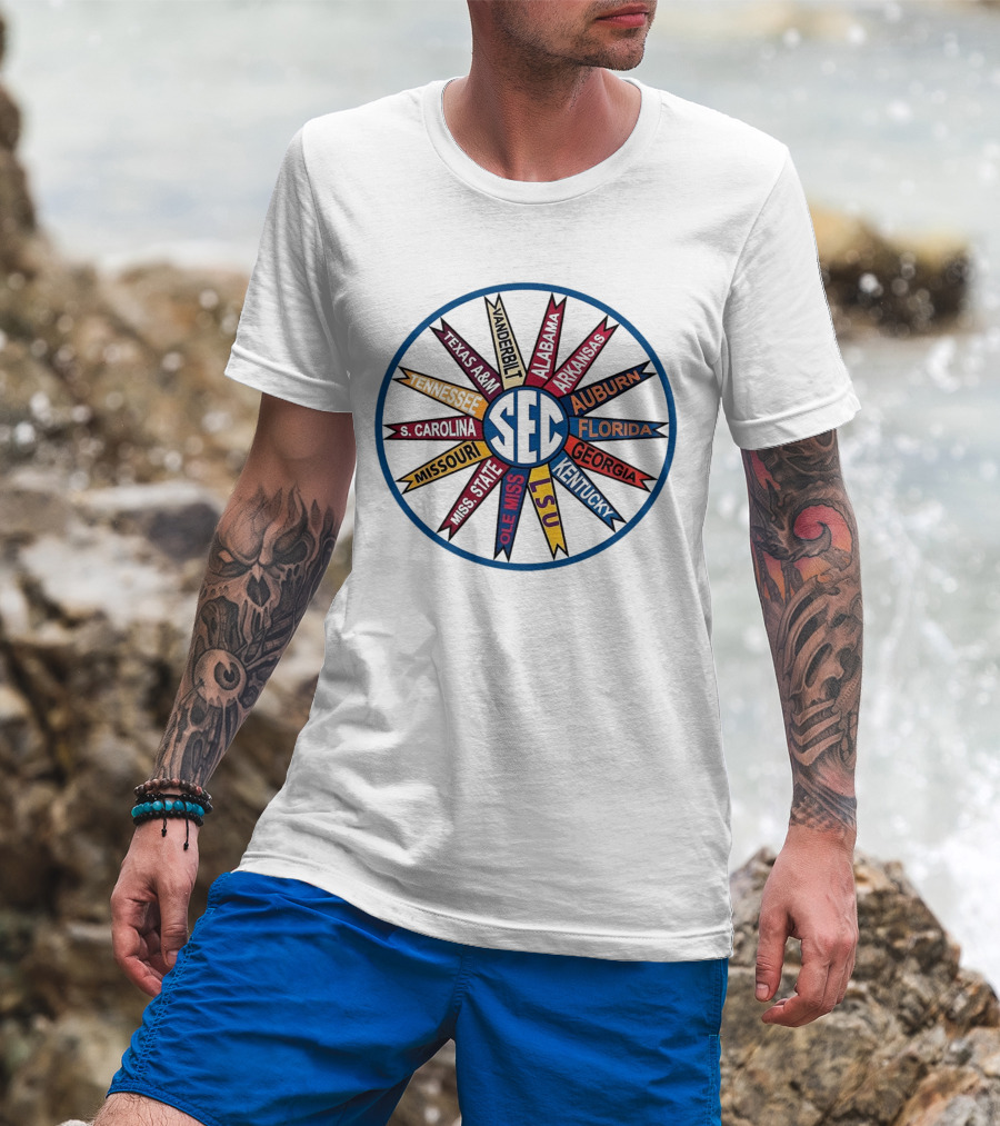 SEC Southeastern Conference Vintage Pinwheel Design Featuring Alabama Florida Georgia LSU And More T-Shirt