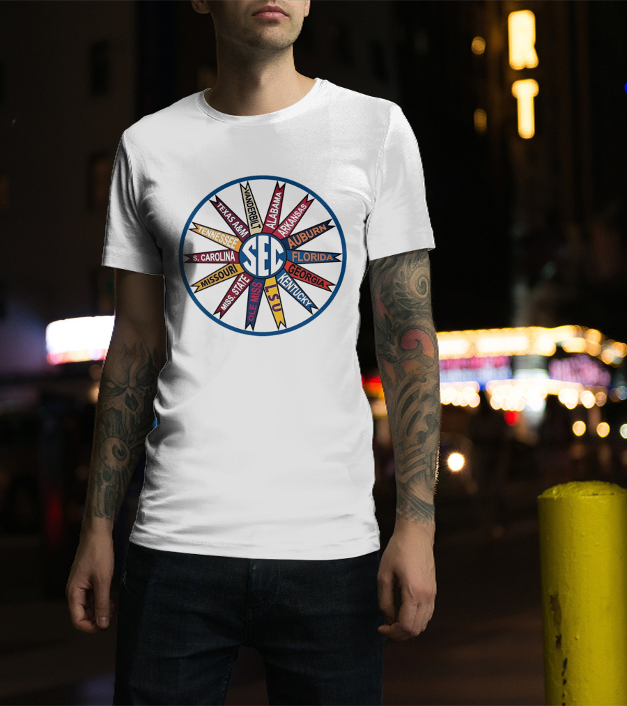 SEC Southeastern Conference Vintage Pinwheel Design Featuring Alabama Florida Georgia LSU And More T-Shirt