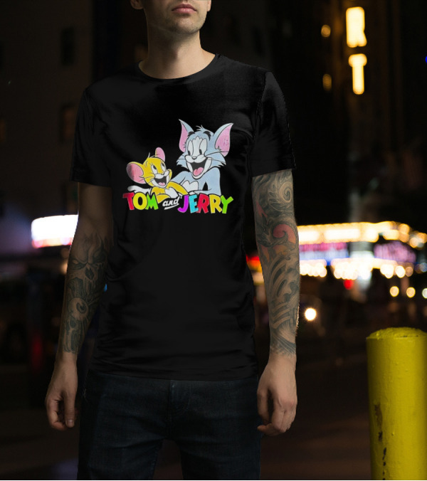 Tom And Jerry Colorful Smiling Cartoon Characters T-Shirt