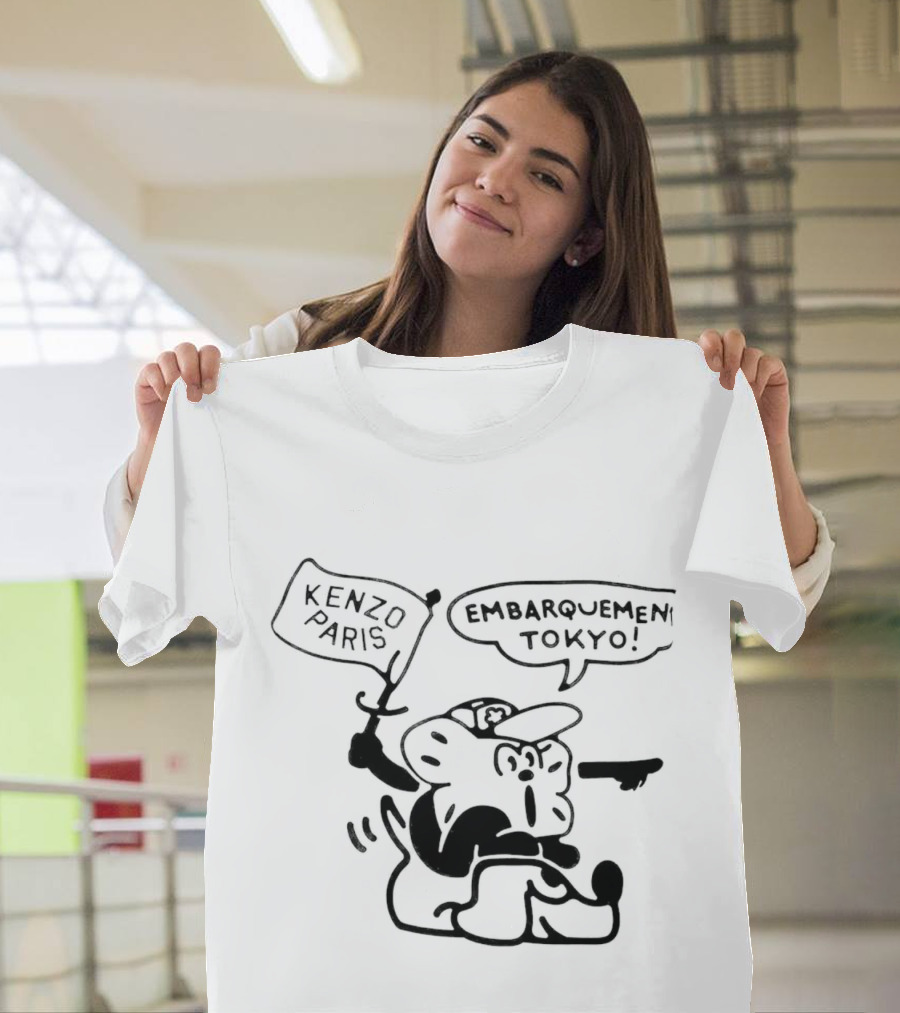 Kenzo Paris Embarquement Tokyo Cartoon Character with Flag T-Shirt