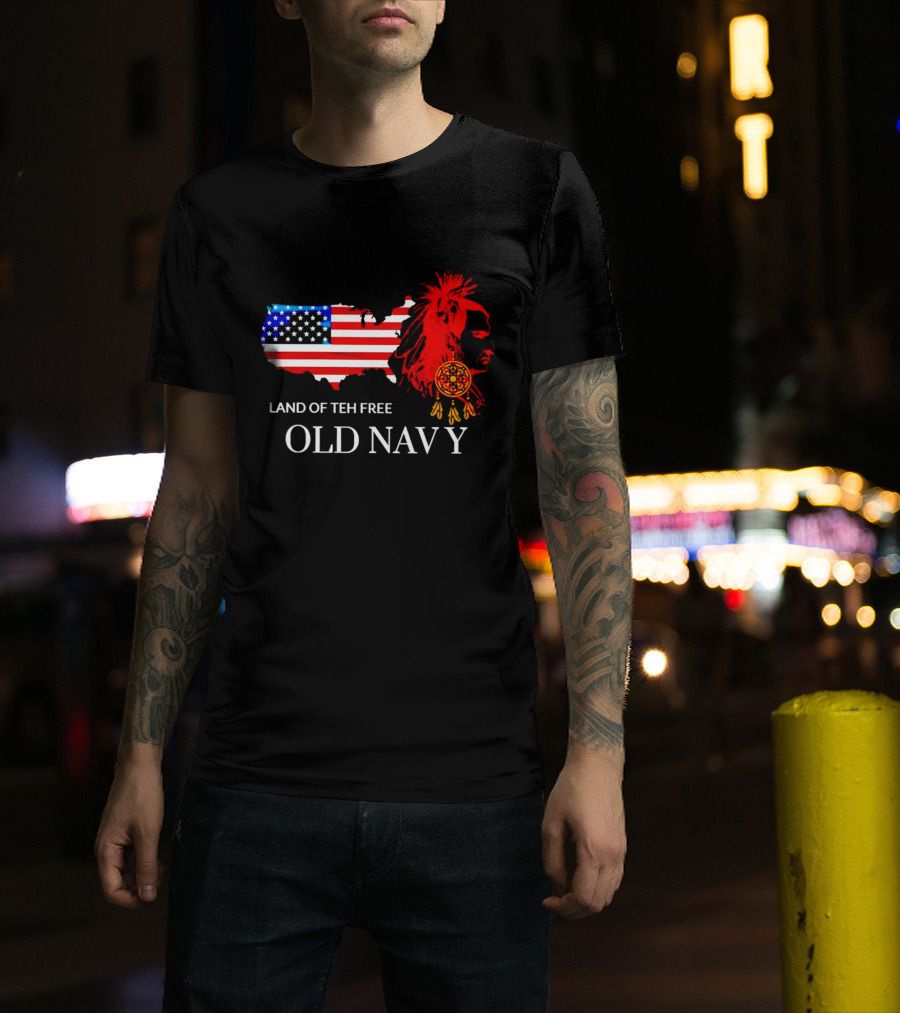 Land Of Teh Free Old Navy USA Flag Native American T-Shirt