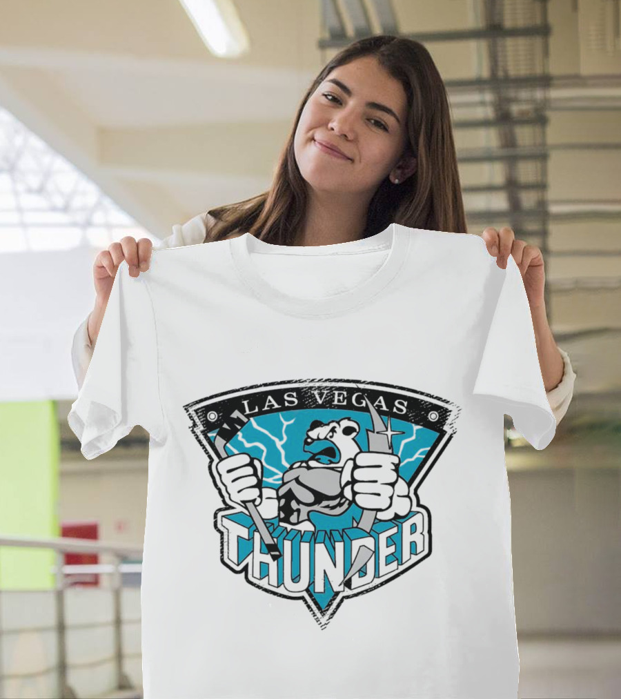 Las Vegas Thunder Hockey Bear With Lightning And Sticks T-Shirt