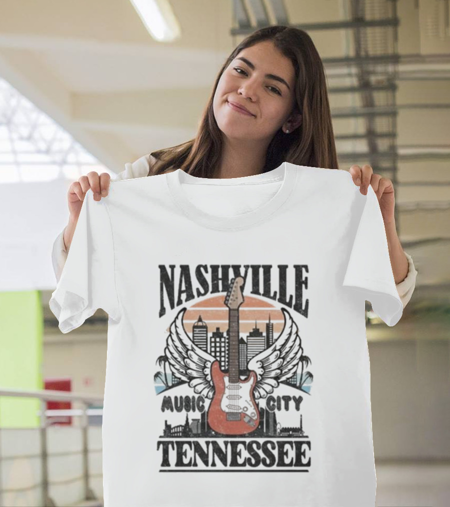 Nashville Tennessee Music City Electric Guitar Skyline Wings T-Shirt