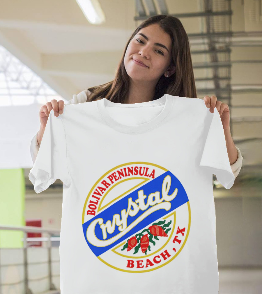 Bolivar Peninsula Crystal Beach TX Shells Circle Badge T-Shirt
