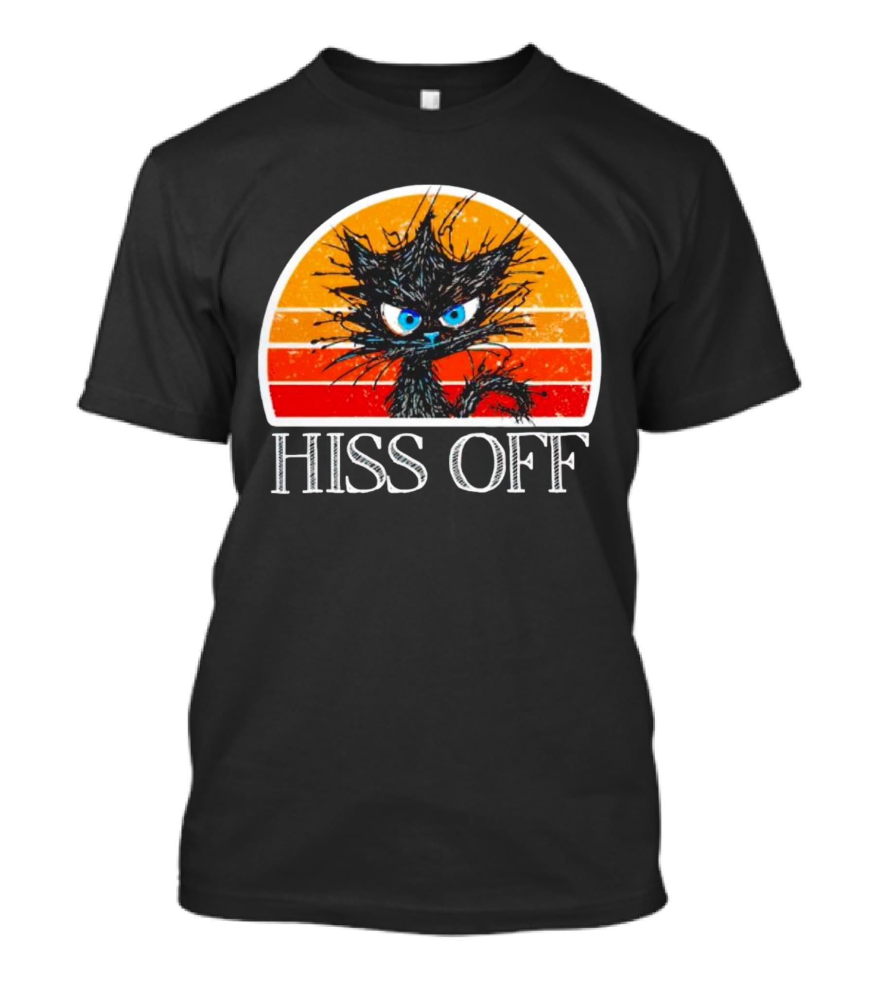 Hiss Off Funny Black Cat Vintage Sunset T-Shirt