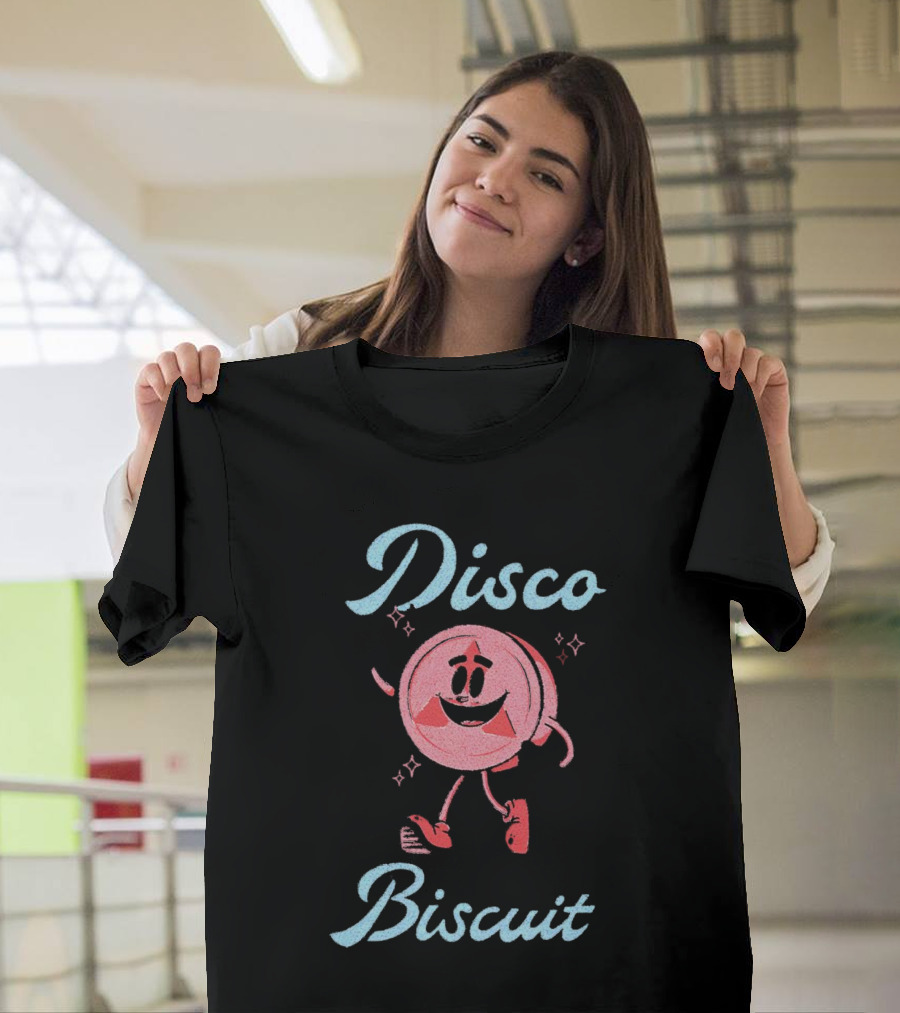 Disco Biscuit Dancing Cartoon Style on Checkered Floor T-Shirt