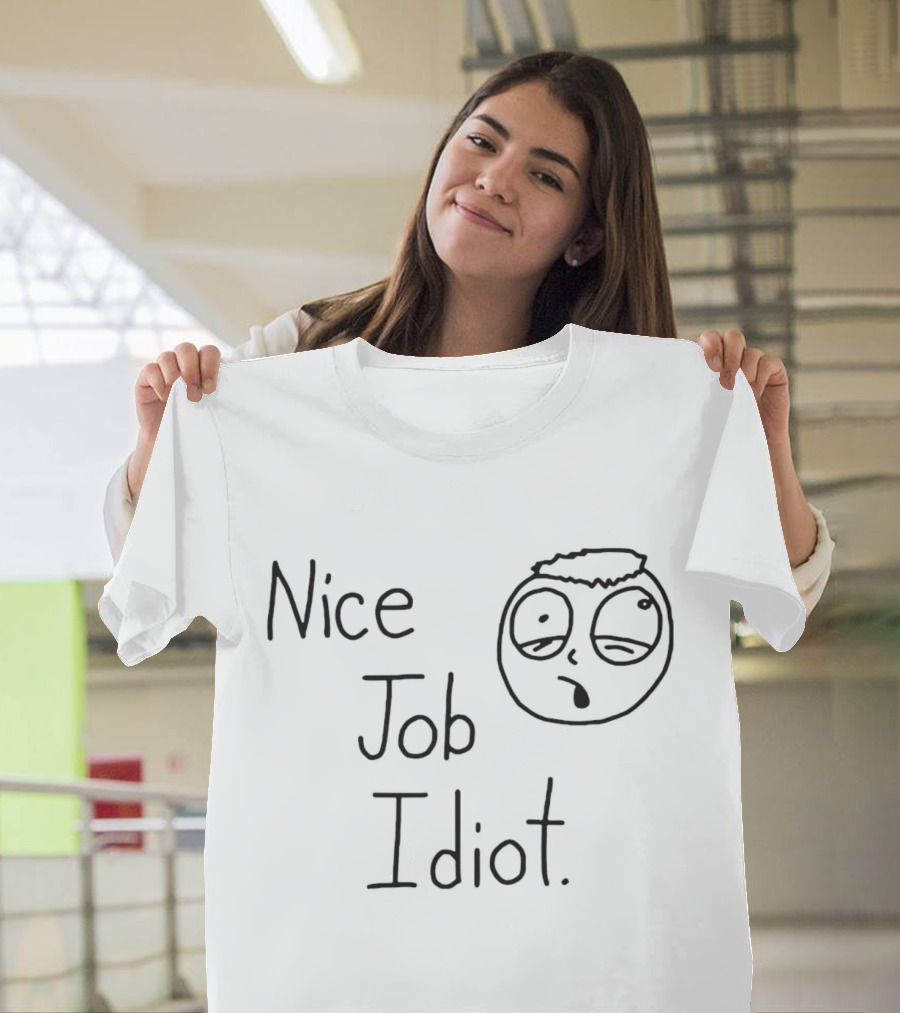 Smosh Nice Job Idiot Text with Cartoon Face Sketch T-Shirt