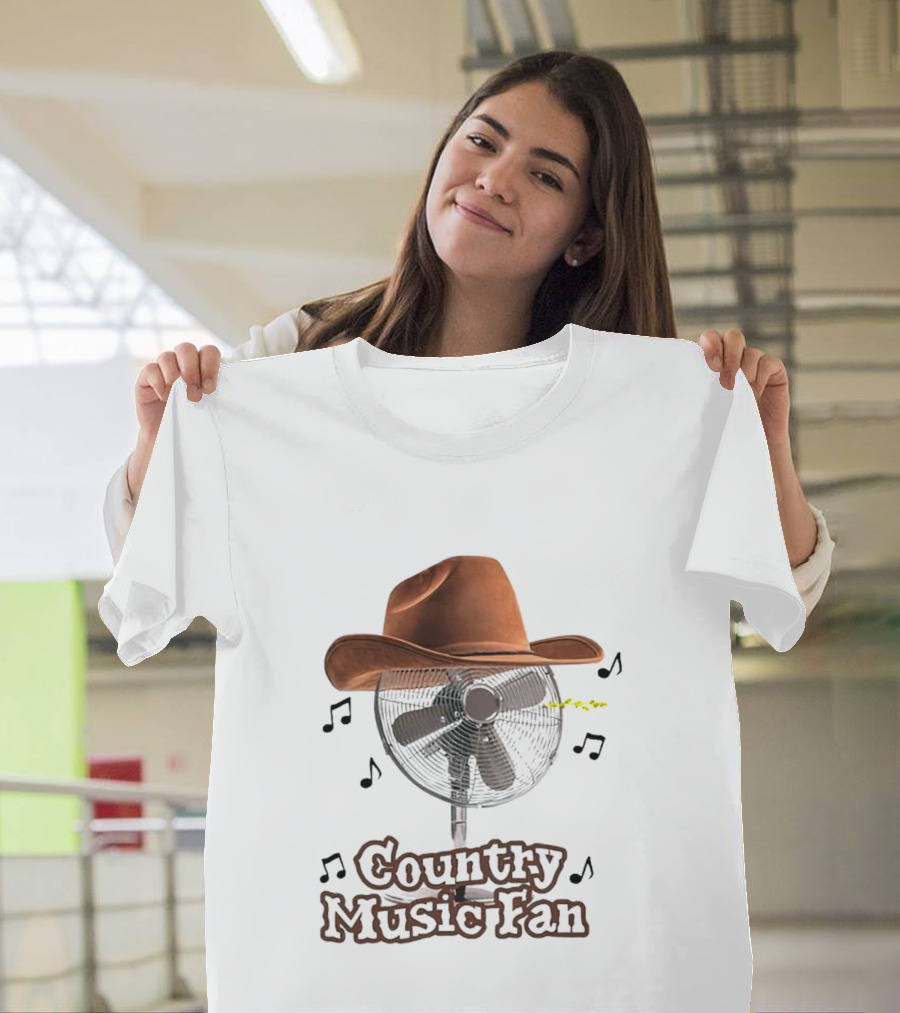 Cowboy Hat and Musical Notes on Fan Featuring Country Music Fan T-Shirt