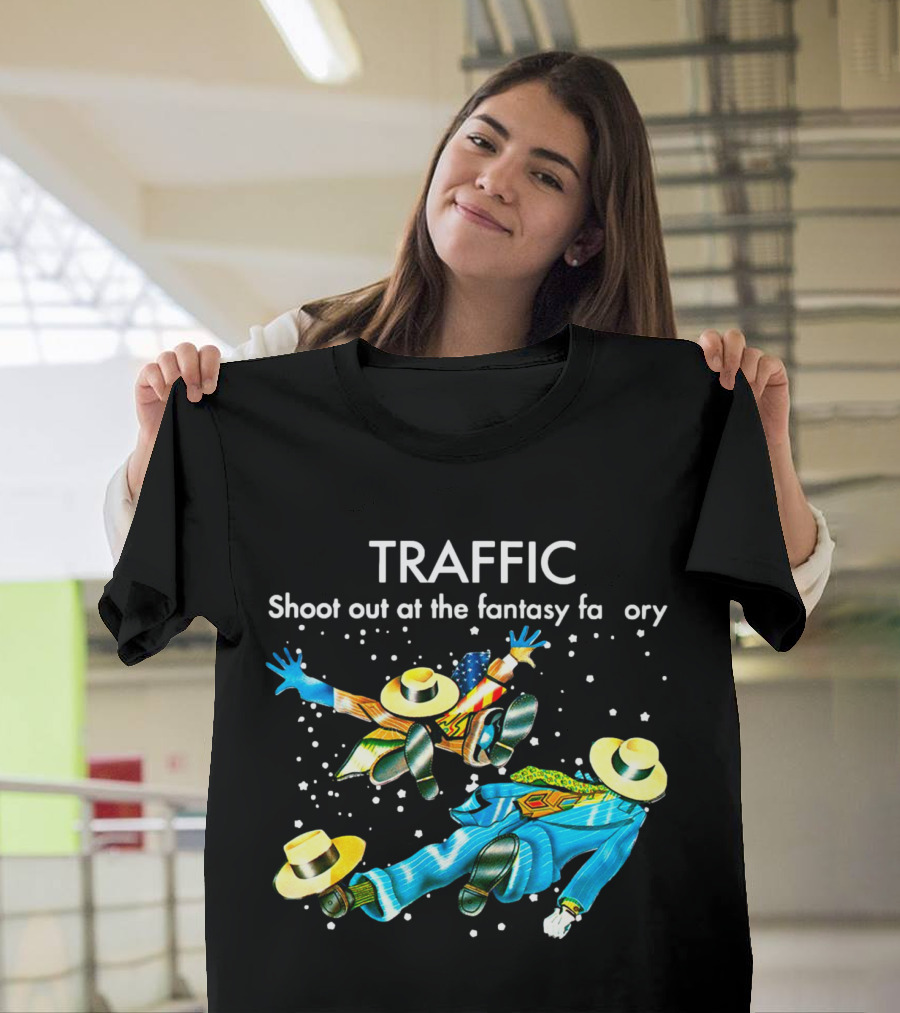 TRAFFIC Shoot Out at the Fantasy Factory with Flying Figures and Hats T-Shirt