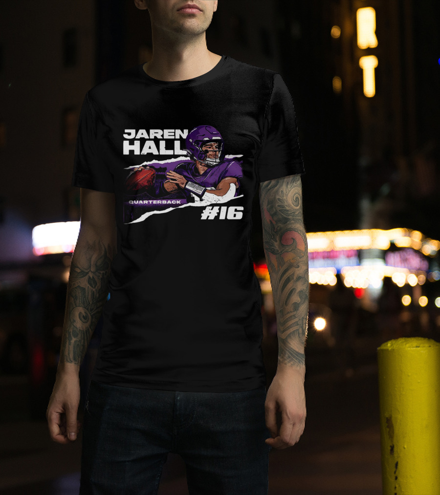 Jaren Hall Minnesota Quarterback #16 Torn Football T-Shirt