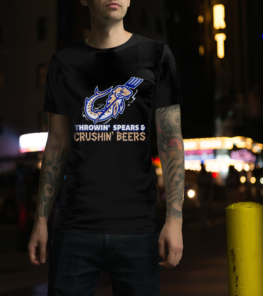 Throwin' Spears And Crushin' Beers Catfish With Pitchfork T-Shirt