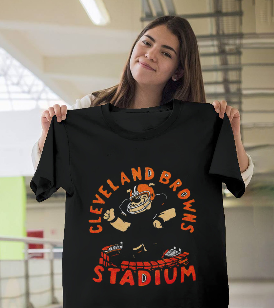Cleveland Browns Stadium Mascot With Helmet And Arena T-Shirt