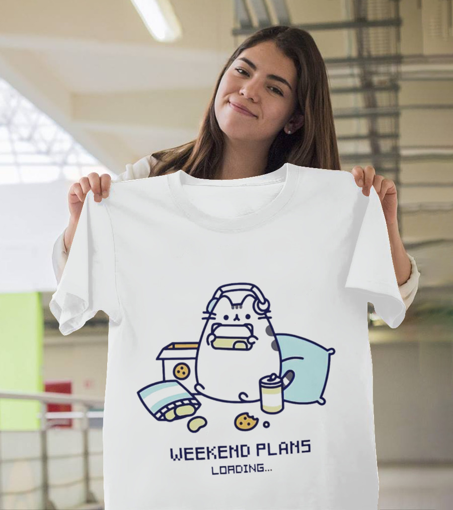 Weekend Plans Loading Pusheen Cat Snacks and Headphones T-Shirt