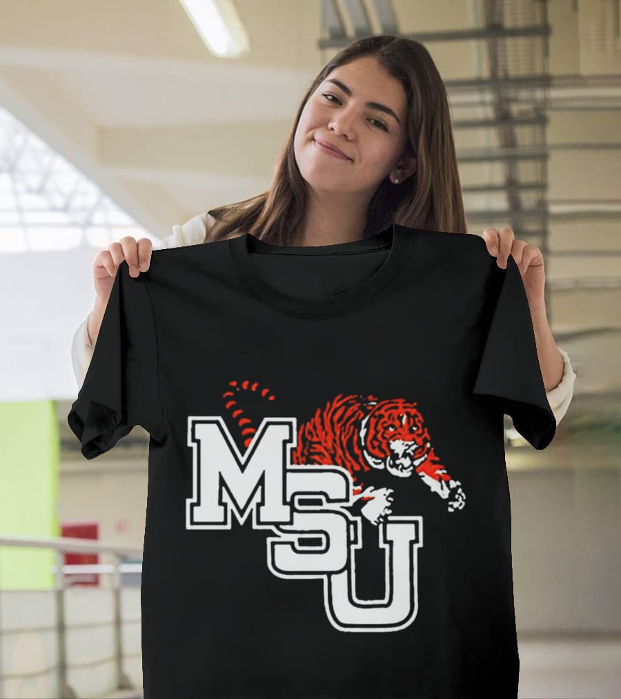 MSU Tiger Logo With Fierce Tiger Image T-Shirt