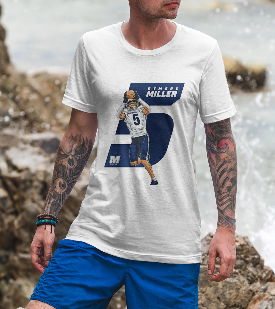 Dymere Miller Monmouth Hawks Football Number 5 Caricature T-Shirt