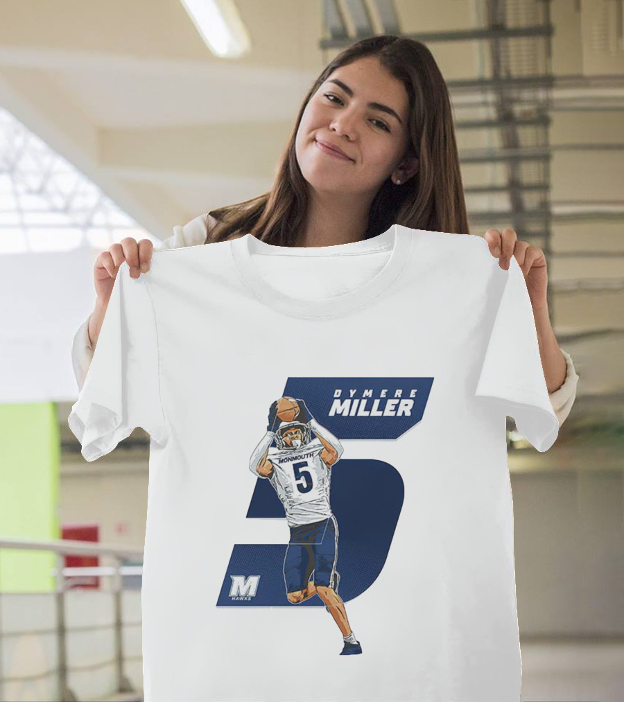 Dymere Miller Monmouth Hawks Football Number 5 Caricature T-Shirt