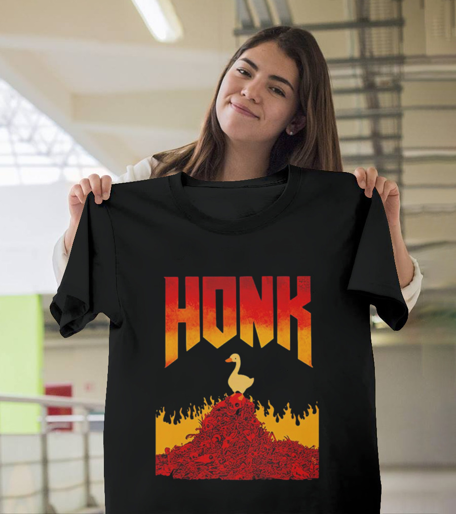 Honk Goose On Fiery Doom Inspired Mountain T-Shirt