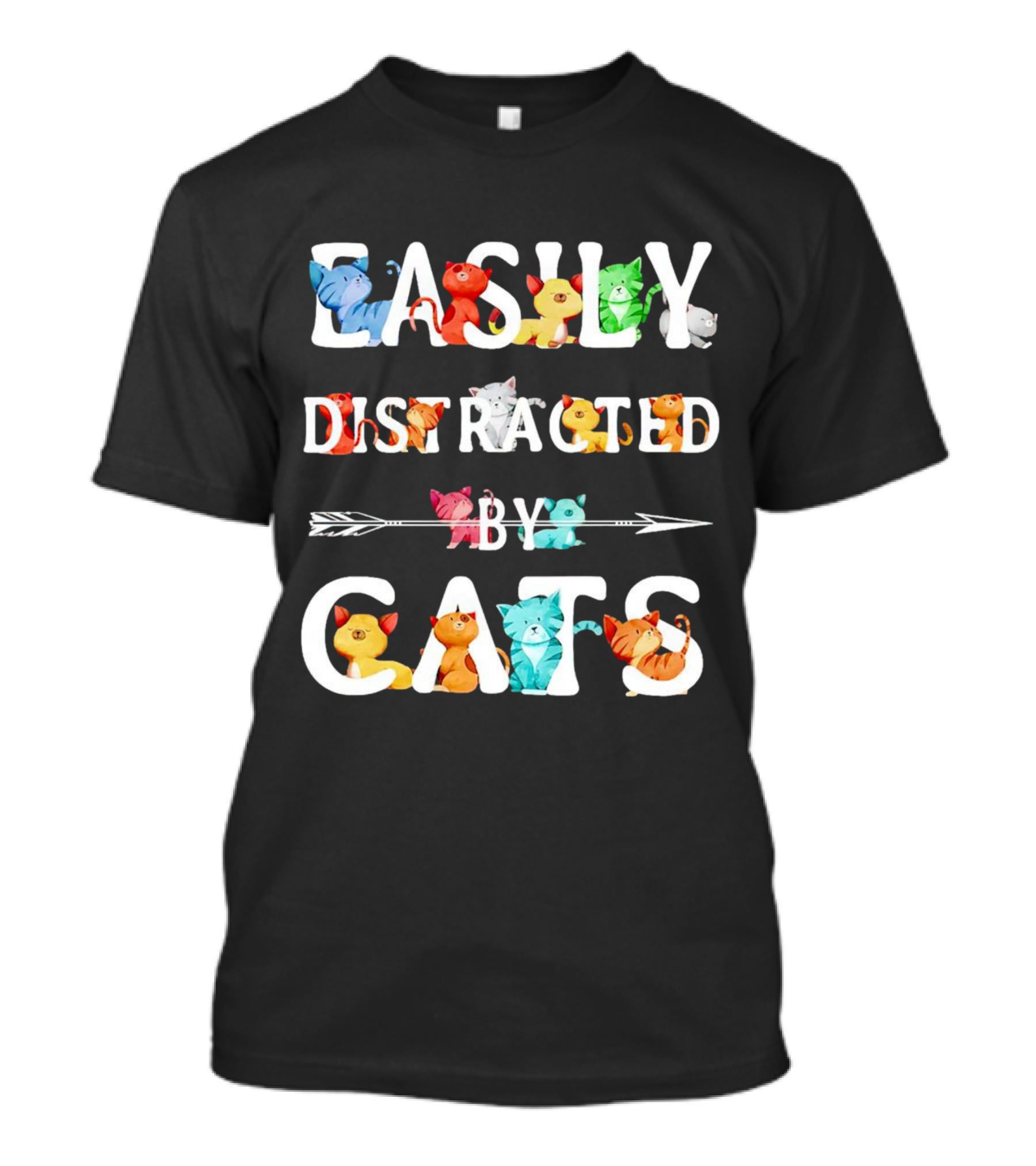 Easily Distracted By Cats Colorful Cartoon Kittens T-Shirt