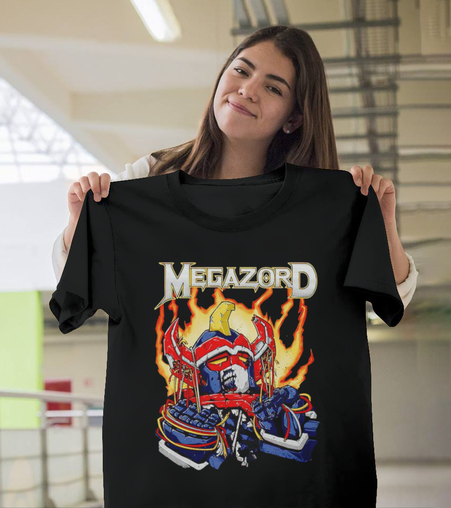 Megazord Power Rangers Mighty Morphin Flaming Robot Head T-Shirt