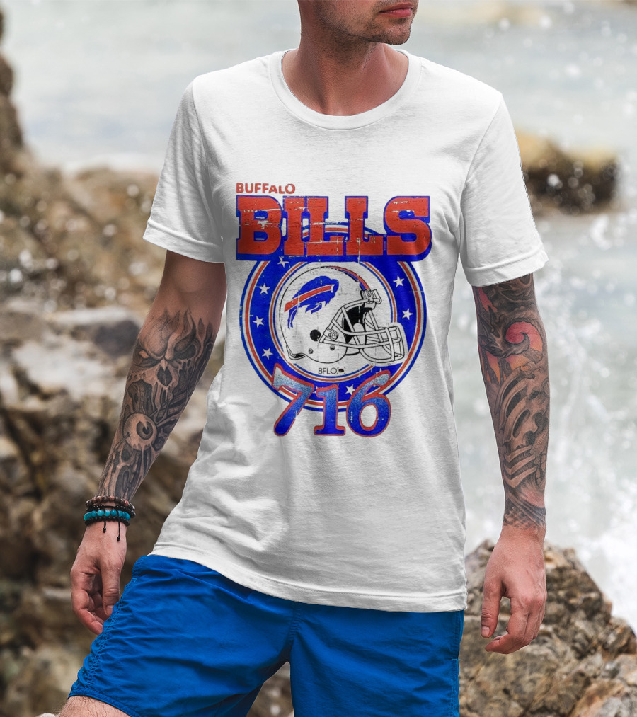 Buffalo Bills Bflo 716 Day Celebration Helmet Stars T-Shirt