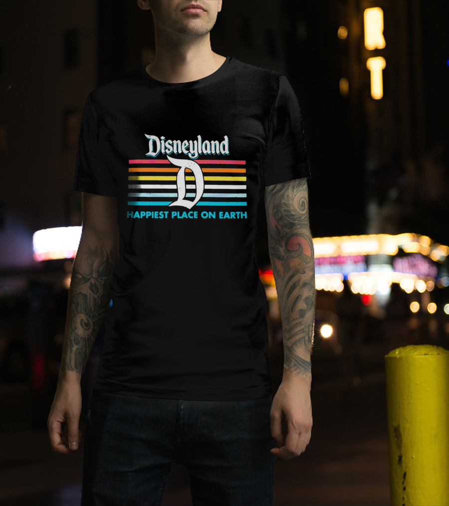 Disneyland Happiest Place On Earth Retro Stripes Logo Ringer T-Shirt