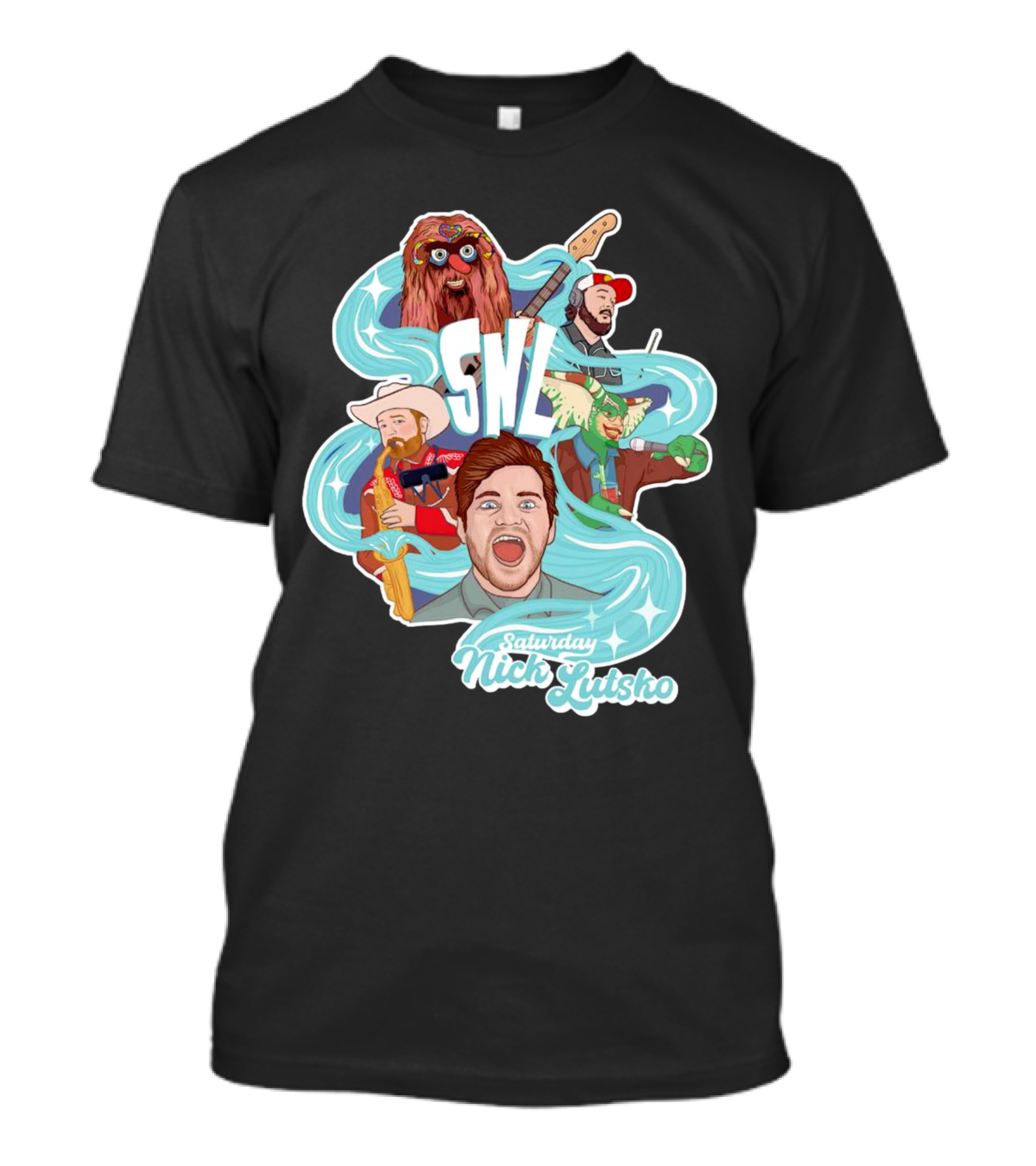 Saturday Nick Lutsko SNL Characters And Music Elements T-Shirt