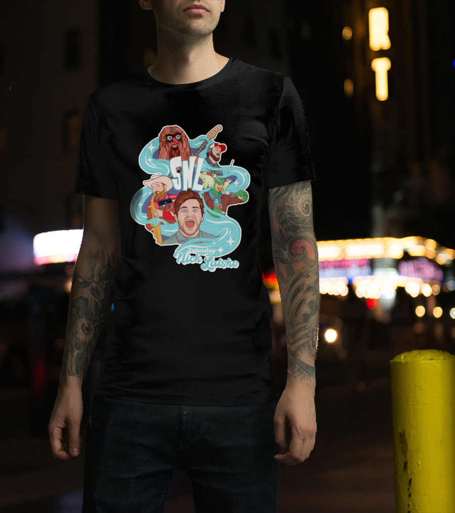 Saturday Nick Lutsko SNL Characters And Music Elements T-Shirt