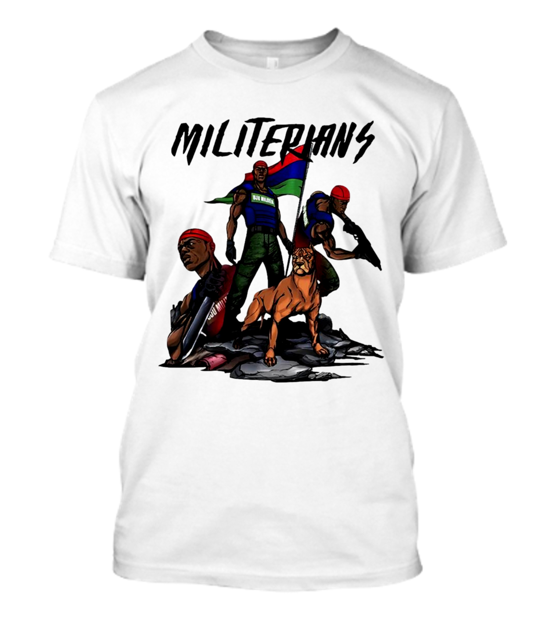 Beautiful And Brutal Militerians With Warrior Dog And Flag Display T-Shirt