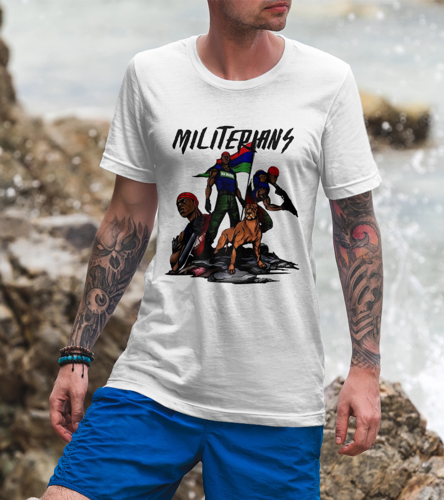 Beautiful And Brutal Militerians With Warrior Dog And Flag Display T-Shirt