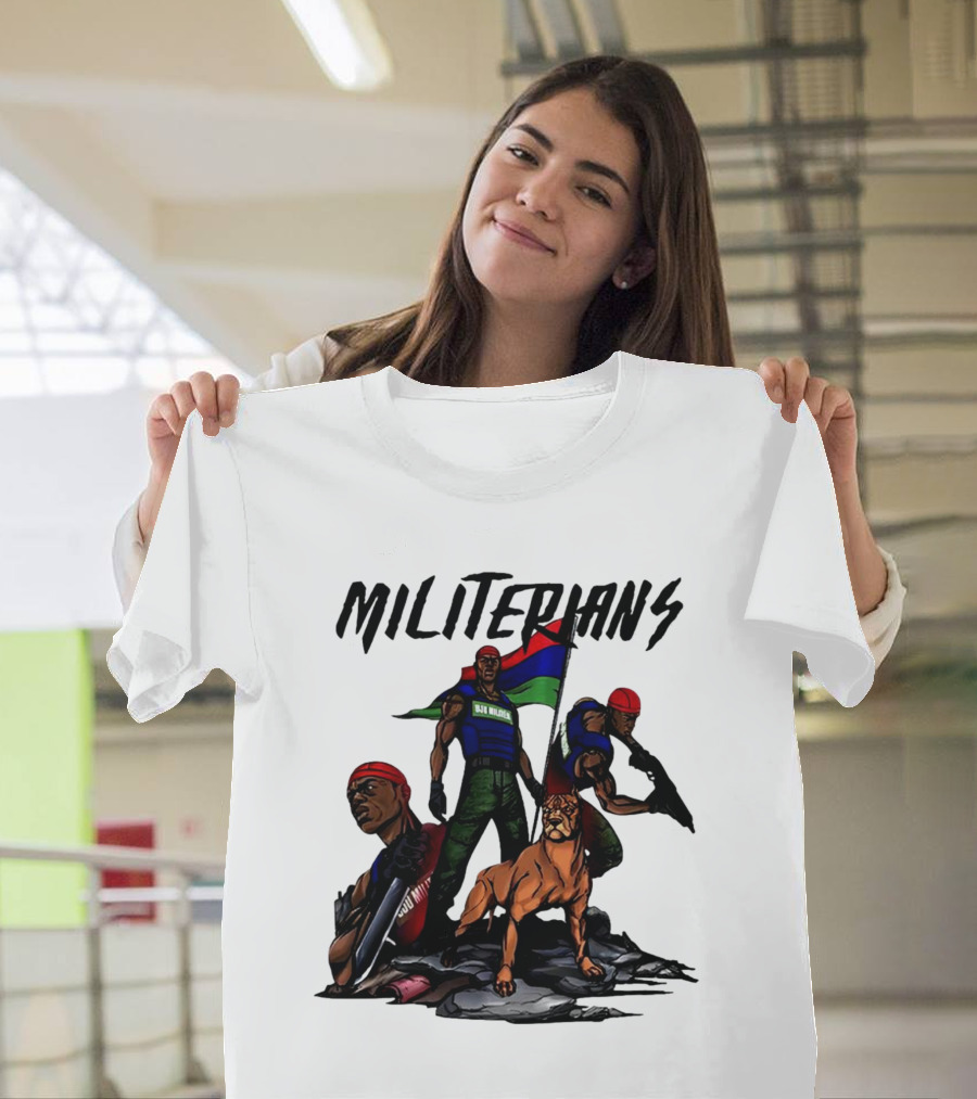 Beautiful And Brutal Militerians With Warrior Dog And Flag Display T-Shirt