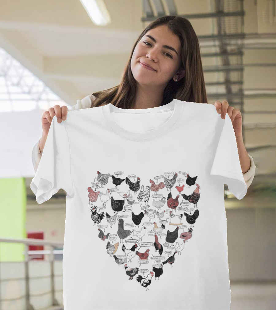 Chicken Heart Pattern with Cluck Speech Bubbles T-Shirt