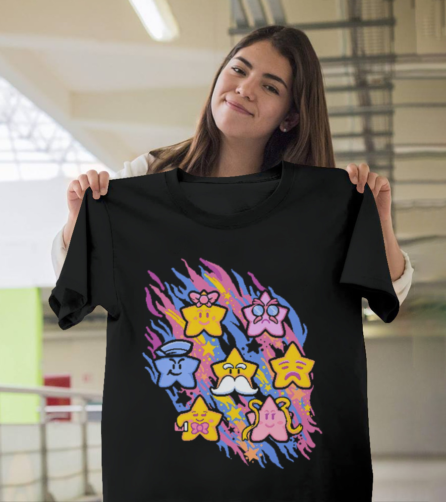Paper Mario Star Spirits Characters with Colorful Background T-Shirt