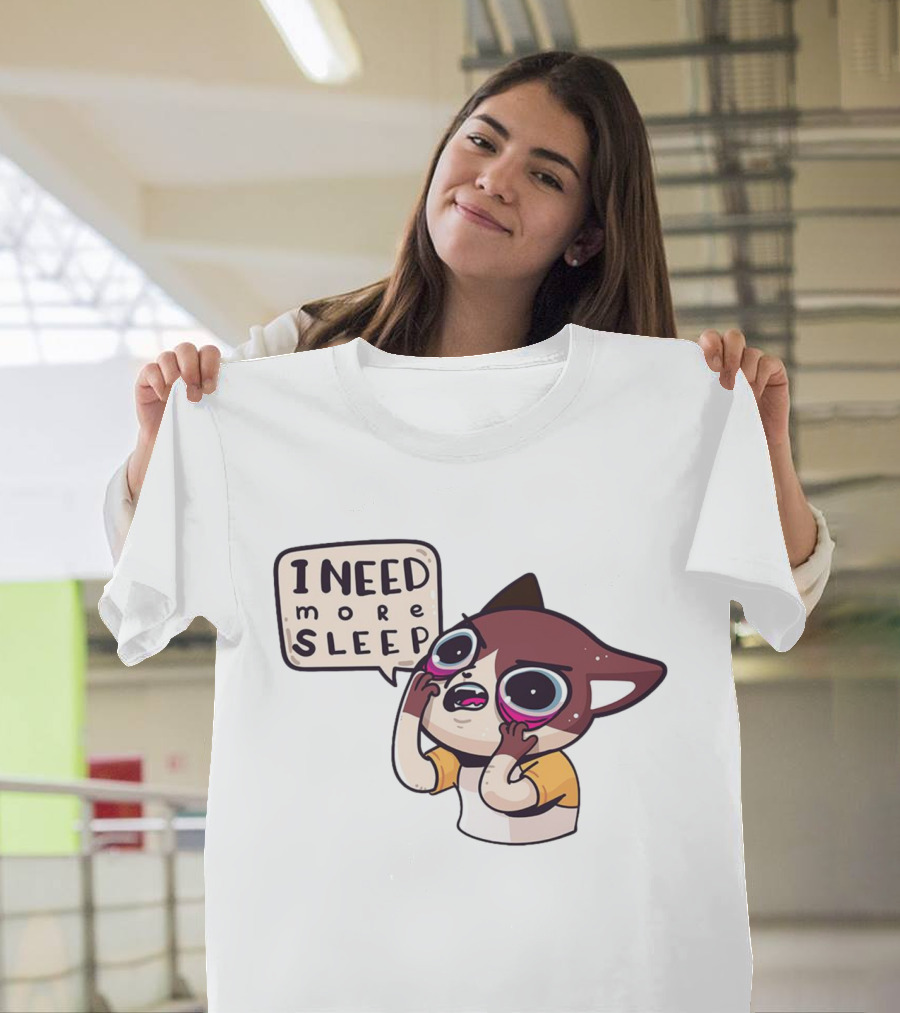 I Need More Sleep Tired Cartoon Character With Big Eyes And Pajamas T-Shirt
