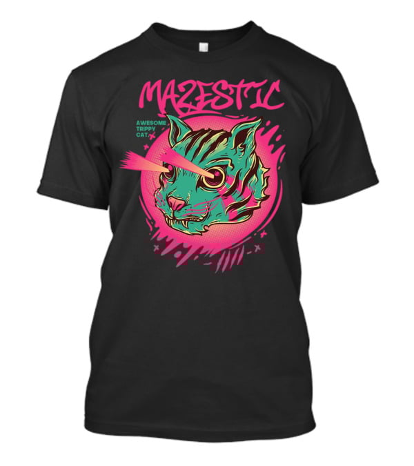 Mazestic Awesome Trippy Cat Psychedelic Neon Laser Eyes T-Shirt