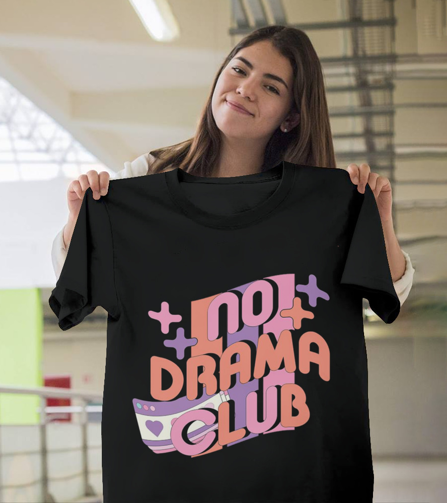 No Drama Club Cute Cartoon Heart Stripes and Shapes T-Shirt