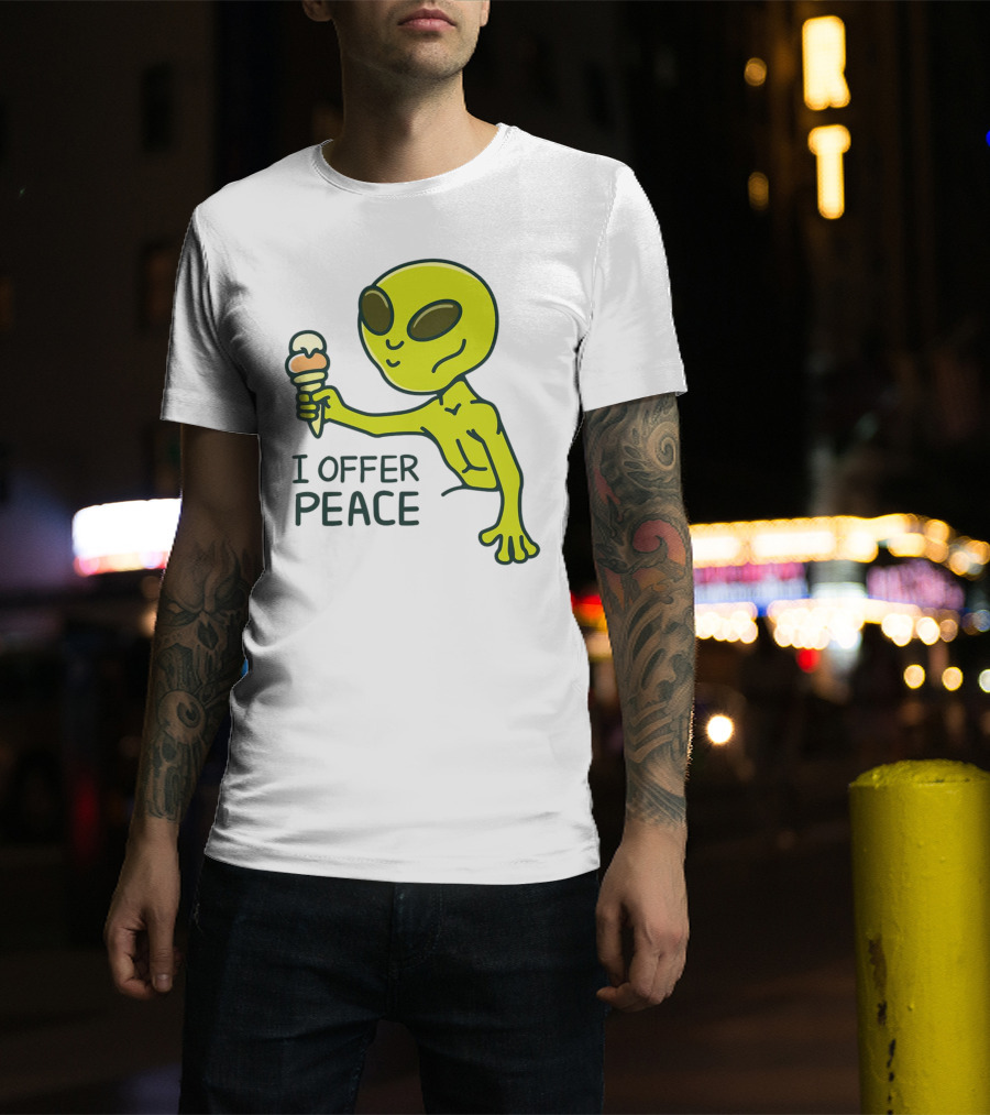 Alien Offering Peace With Ice Cream Cone T-Shirt